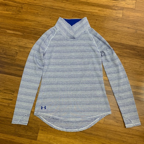 Under Armour Tops - Under Armour Zinger Blue White Stripe Mock Neck Long Sleeve Athletic Top Shirt S